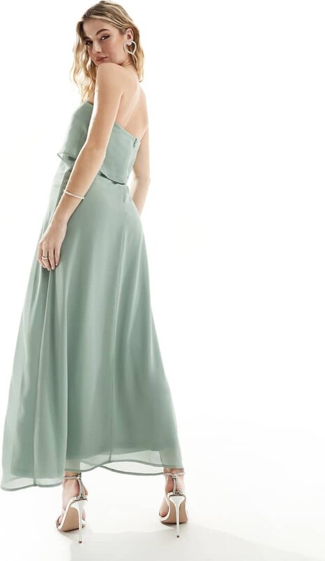 VILA - Vestito lungo a fascia verde salvia con spalline sottili