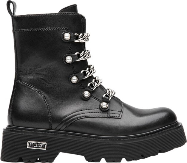Cult 4538 Slash Anfibi Donna Mid Leather Stringati Con Zip Laterale E Catene Nero 37 Nero