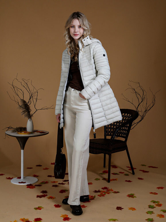 Mont Rose Giubbotto Lungo Da Donna Con Cappuccio e Zip - Panna Piumini Invernali Bianco Taglia Xxl