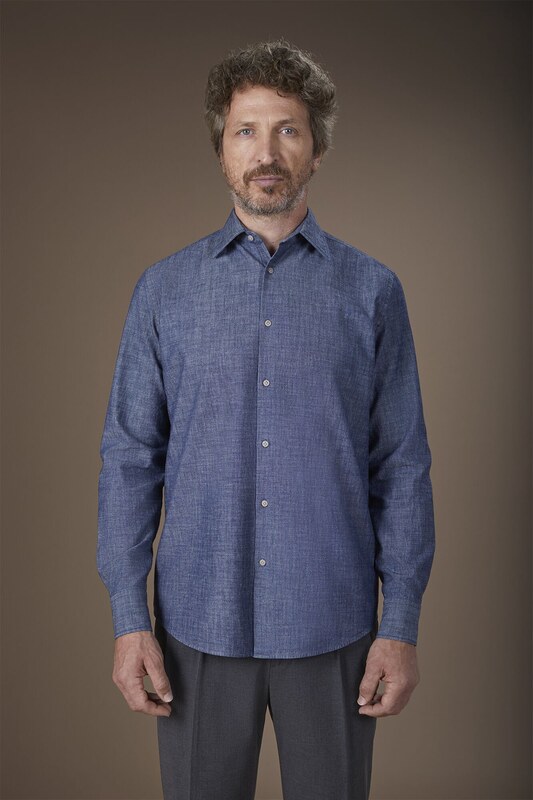Doppelganger Camicia uomo casual in tessuto 100% cotone chambray lavato