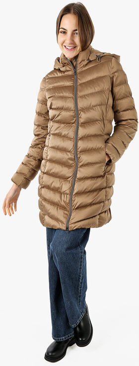 Geox Zosma Giubbotto Lungo Da Donna Con Cappuccio e Zip - Sabbia Giacconi Marrone Taglia 42