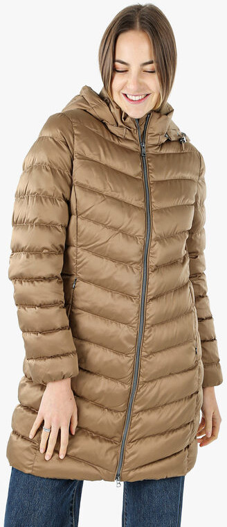 Geox Zosma Giubbotto Lungo Da Donna Con Cappuccio e Zip - Sabbia Giacconi Marrone Taglia 42