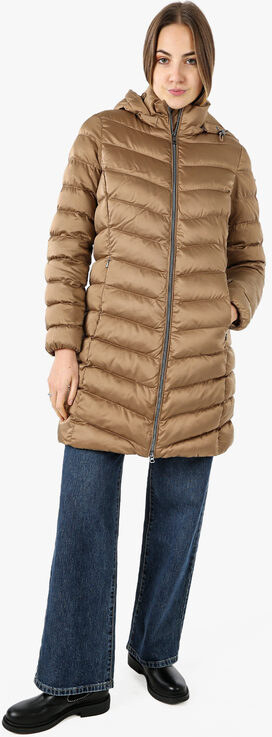 Geox Zosma Giubbotto Lungo Da Donna Con Cappuccio e Zip - Sabbia Giacconi Marrone Taglia 42