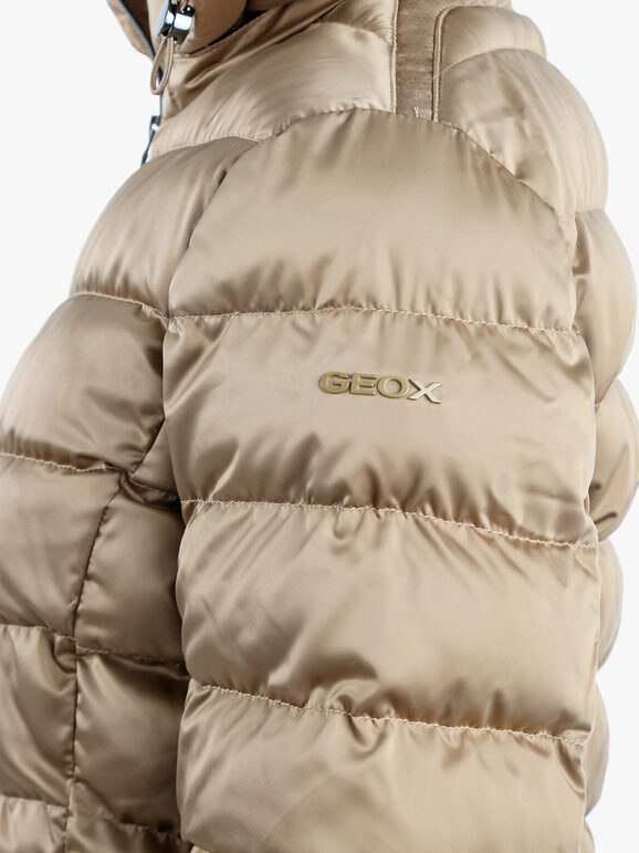 Geox Zosma Giubbotto Lungo Da Donna Con Cappuccio e Zip - Sabbia Giacconi Marrone Taglia 42