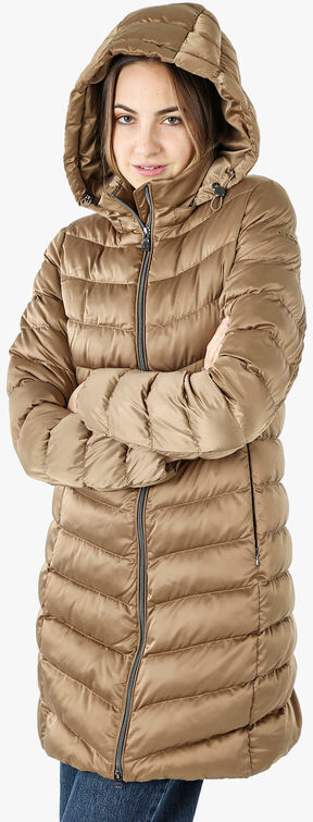 Geox Zosma Giubbotto Lungo Da Donna Con Cappuccio e Zip - Sabbia Giacconi Marrone Taglia 42