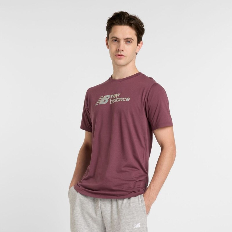 New Balance Uomo Heathertech Linear T-Shirt in Viola, Maglia di Poliestere, Taglia L
