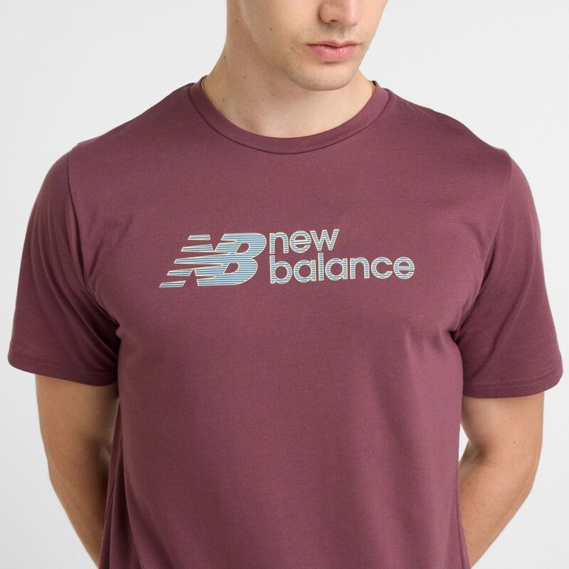 New Balance Uomo Heathertech Linear T-Shirt in Viola, Maglia di Poliestere, Taglia L