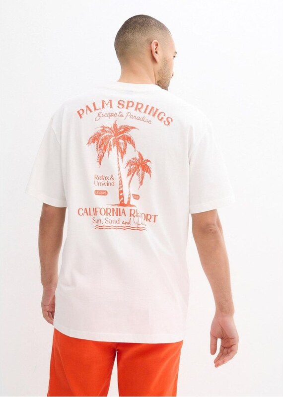 bonprix T-shirt con stampa dietro loose fit, Bianco, 100% cotone