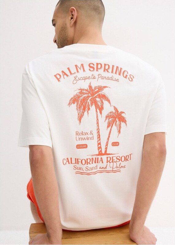 bonprix T-shirt con stampa dietro loose fit, Bianco, 100% cotone