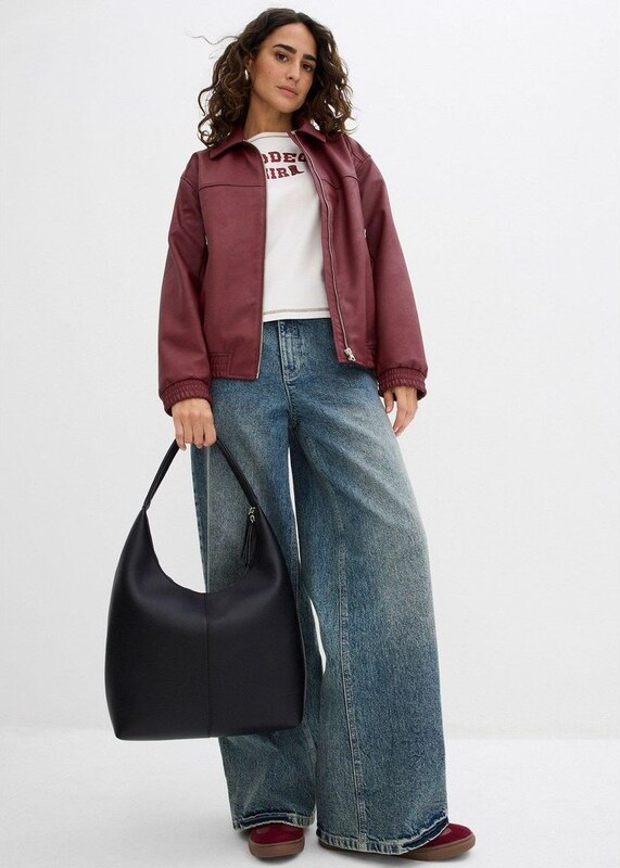 bonprix Giacca in similpelle oversize, Rosso