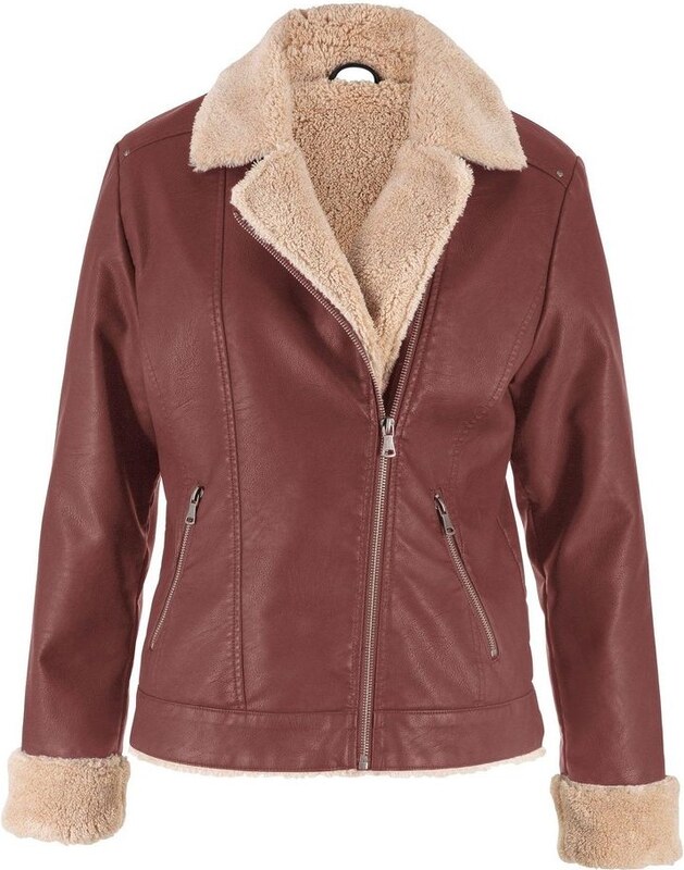 bonprix Giacca in similpelle foderata, Marrone
