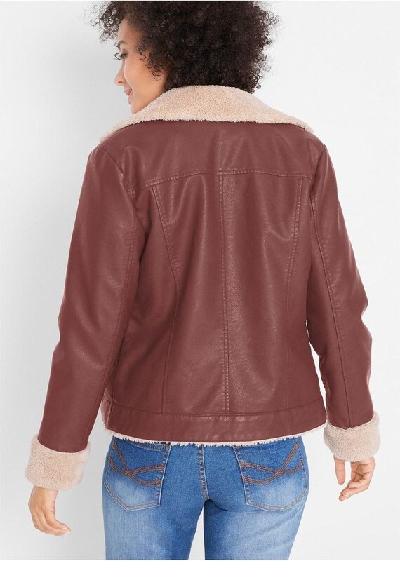 bonprix Giacca in similpelle foderata, Marrone
