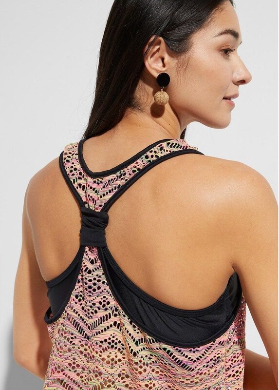 bonprix Tankini con pizzo elasticizzato (set 2 pezzi), Fucsia