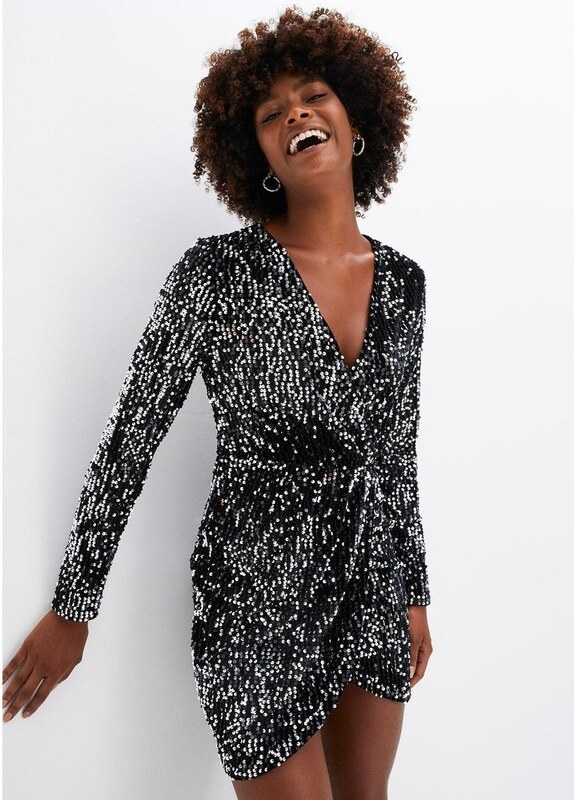 bonprix Abito di paillettes in velluto morbido, Nero