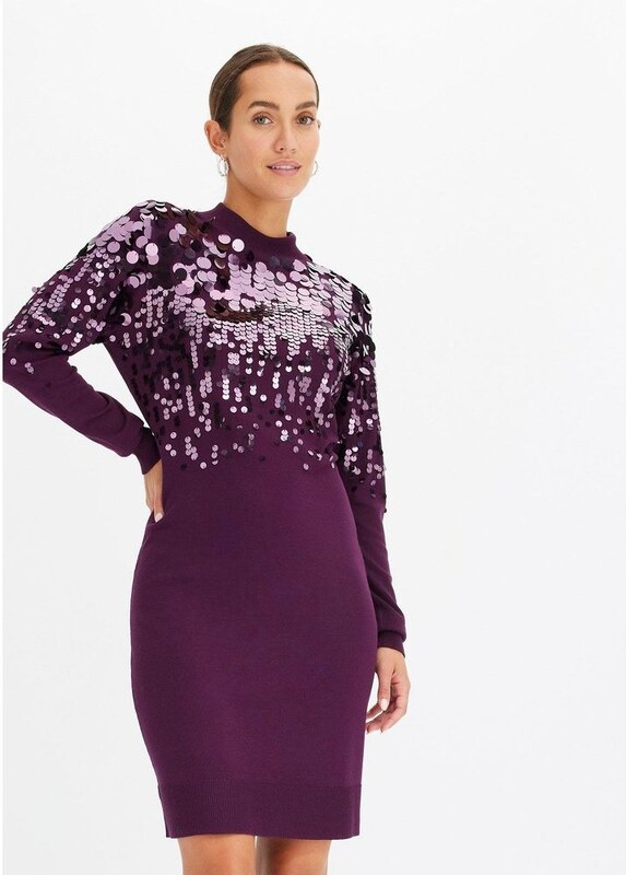 bonprix Abito in maglia con paillettes, viola