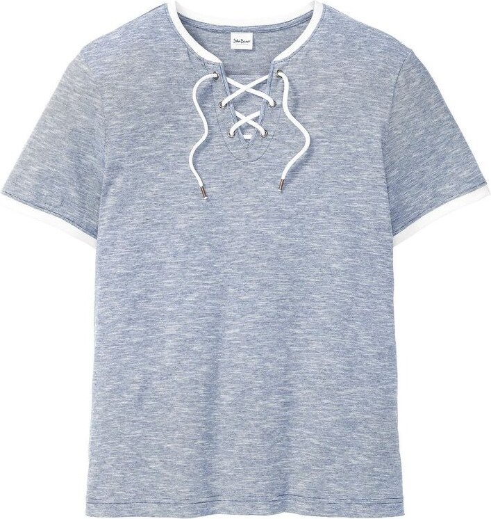 bonprix T-shirt con stringatura in cotone biologico, Blu, 100% cotone