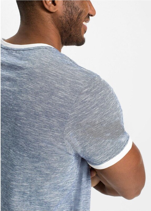 bonprix T-shirt con stringatura in cotone biologico, Blu, 100% cotone