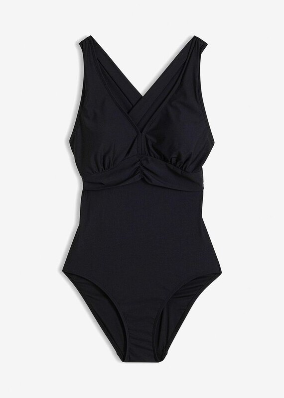 bonprix Costume intero con spalline incrociate ed effetto modellante leggero, Nero