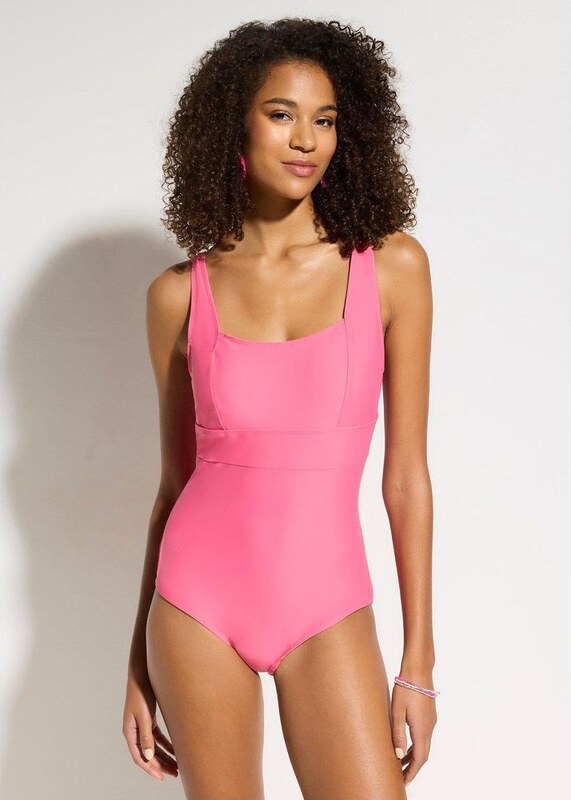 bonprix Costume intero con effetto modellante medio e scollatura squadrata, Fucsia