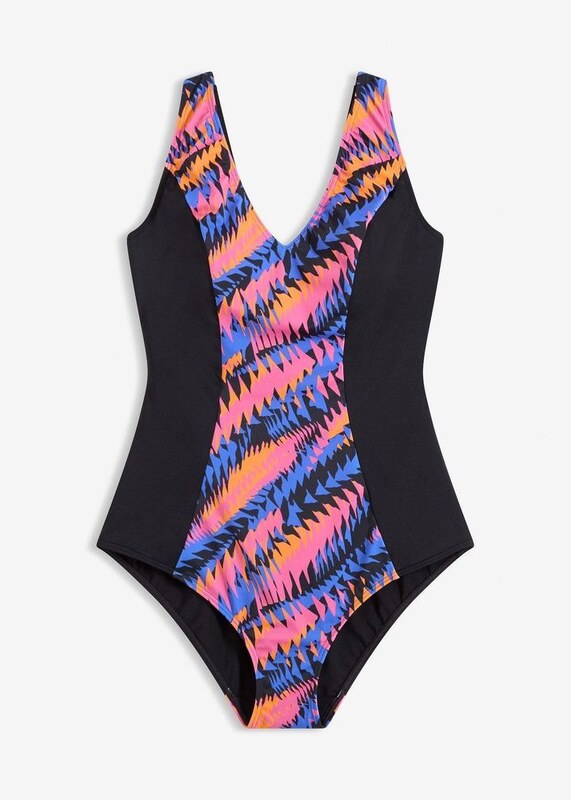 bonprix Costume intero con effetto modellante medio e inserti, Nero