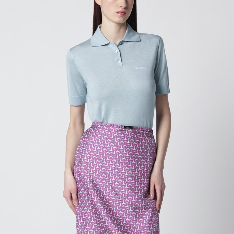 GUCCI Polo azzurra in cashmere e seta