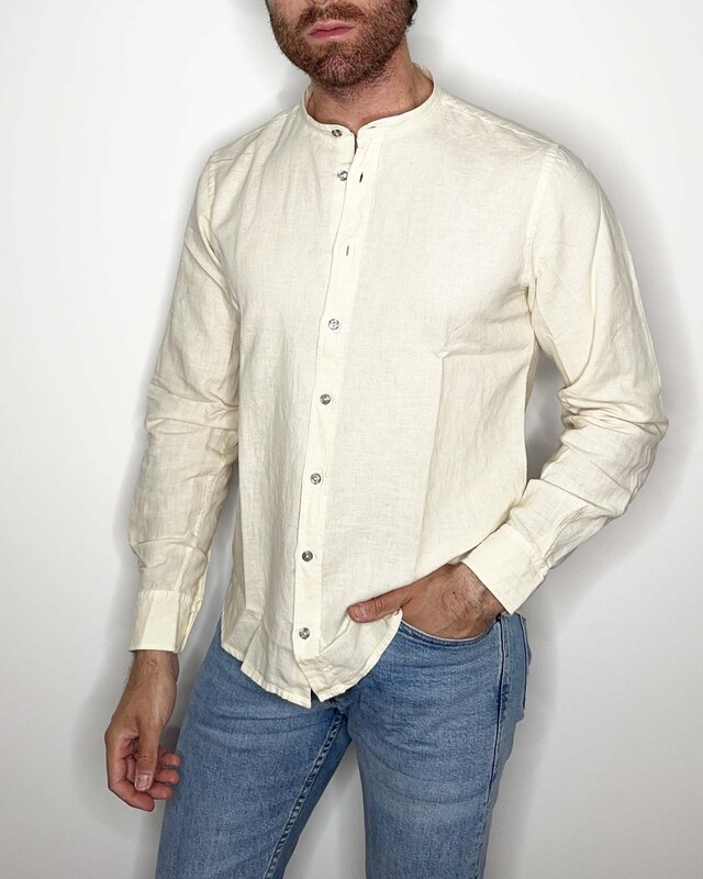 F**k Camicia Coreana Effek in cotone e lino : M