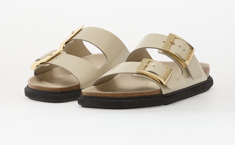 Sneakers Birkenstock Arizona Droplet Buckle Natural Leather Patent Women High-Shine Ecru