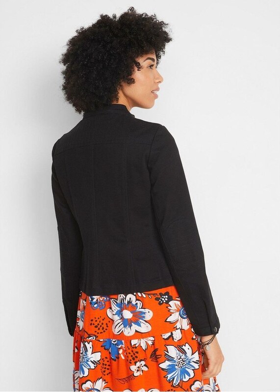 bonprix Giacca in twill di cotone con inserti laterali elasticizzati, Nero, similpelle