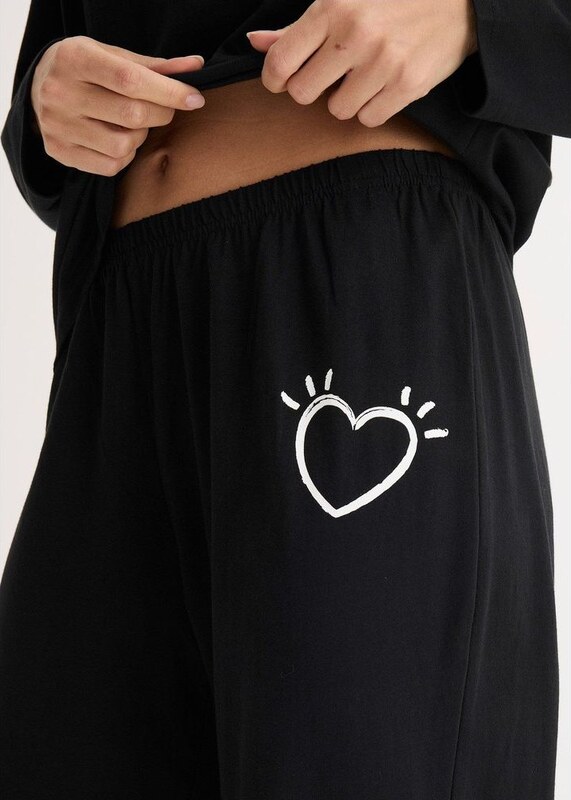 bonprix Pigiama in cotone morbido, Nero, 100% cotone