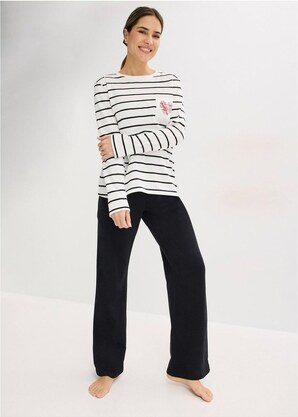 bonprix Pigiama in puro cotone, Bianco, 100% cotone