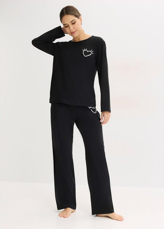 bonprix Pigiama in cotone morbido, Nero, 100% cotone