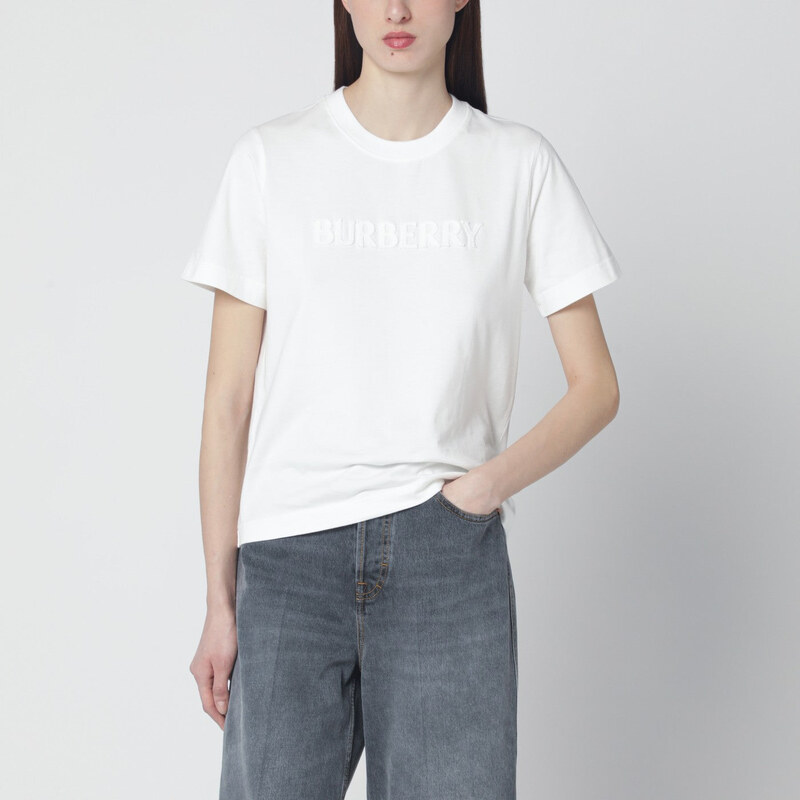 Burberry T-shirt bianca con ricamo logo
