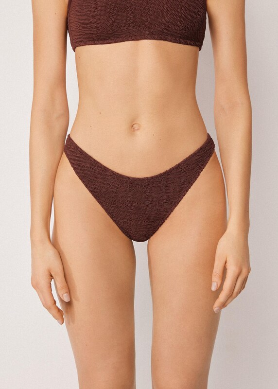 Calzedonia Brasiliana Costume Crinkle Waves Donna Marrone Taglia L