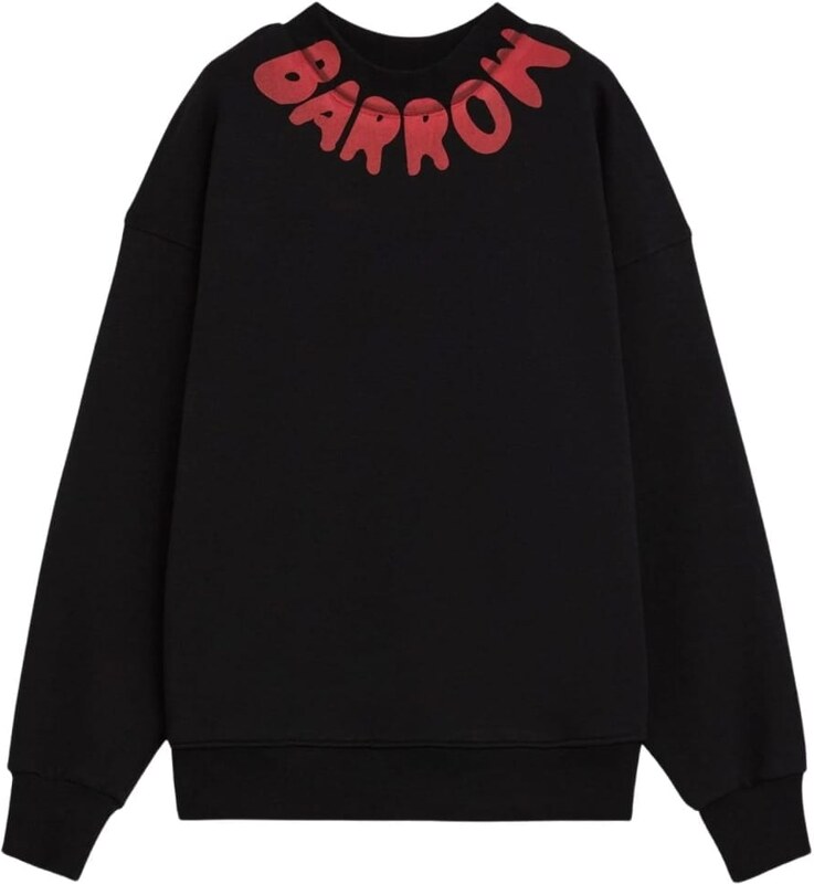 Barrow felpa girocollo unisex con maxi logo lettering stampato a contrasto colore sul collo nera