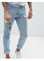 ASOS DESIGN - Jeans skinny azzurro slavato con pannelli cut and sew-Blu