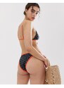 Noisy May - Slip bikini sgambati a pois con bordi fluo-Nero