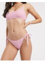 Topshop - Slip bikini stropicciati con laccetti laterali rosa pallido