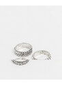 ASOS DESIGN - Confezione da 3 anelli a fascia goffrati argento brunito