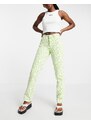 ASOS DESIGN - Jeans dritti a vita medio alta in stile anni '90 verdi con stampa di margherite-Multicolore
