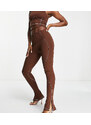 ASYOU - Leggings con cuciture e dettagli con laccetti e spacco sul fondo, colore marrone in coordinato-Nero
