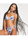 Missguided - Slip bikini con laccetti laterali e stampa porcellana-Blu