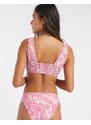 Vero Moda - Slip bikini rosa con stampa di palme e fiocco-Multicolore