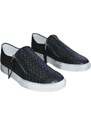 Malu Shoes scarpe uomo slip on sneakers bassa nero pelle intrecciata fondo bianco sporco zip