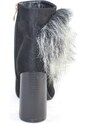 Malu Shoes Tronchetto donna art.PP010 nero in camoscio con applicazioni peluche moda comfort tacco doppio moda glamour