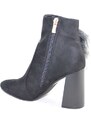 Malu Shoes Tronchetto donna art.PP010 nero in camoscio con applicazioni peluche moda comfort tacco doppio moda glamour