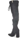 Malu Shoes Stivali donna neri in camoscio nero sopra al ginocchio a punta stringatura frontale tacco largo