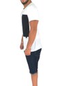 Malu Shoes T- shirt basic uomo in cotone bianco slim fit girocollo con cucitura a coste nero e taschino made in italy estate