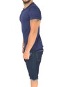 Malu Shoes T- shirt basic uomo in cotone elastico blu avion slim fit girocollo con cucitura in tinta made in italy