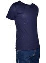 Malu Shoes T- shirt basic uomo in cotone elastico blu avion slim fit girocollo con cucitura in tinta made in italy