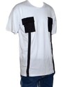 Malu Shoes T- shirt basic uomo in cotone bianco slim fit girocollo con cucitura a coste nero e taschini made in italy